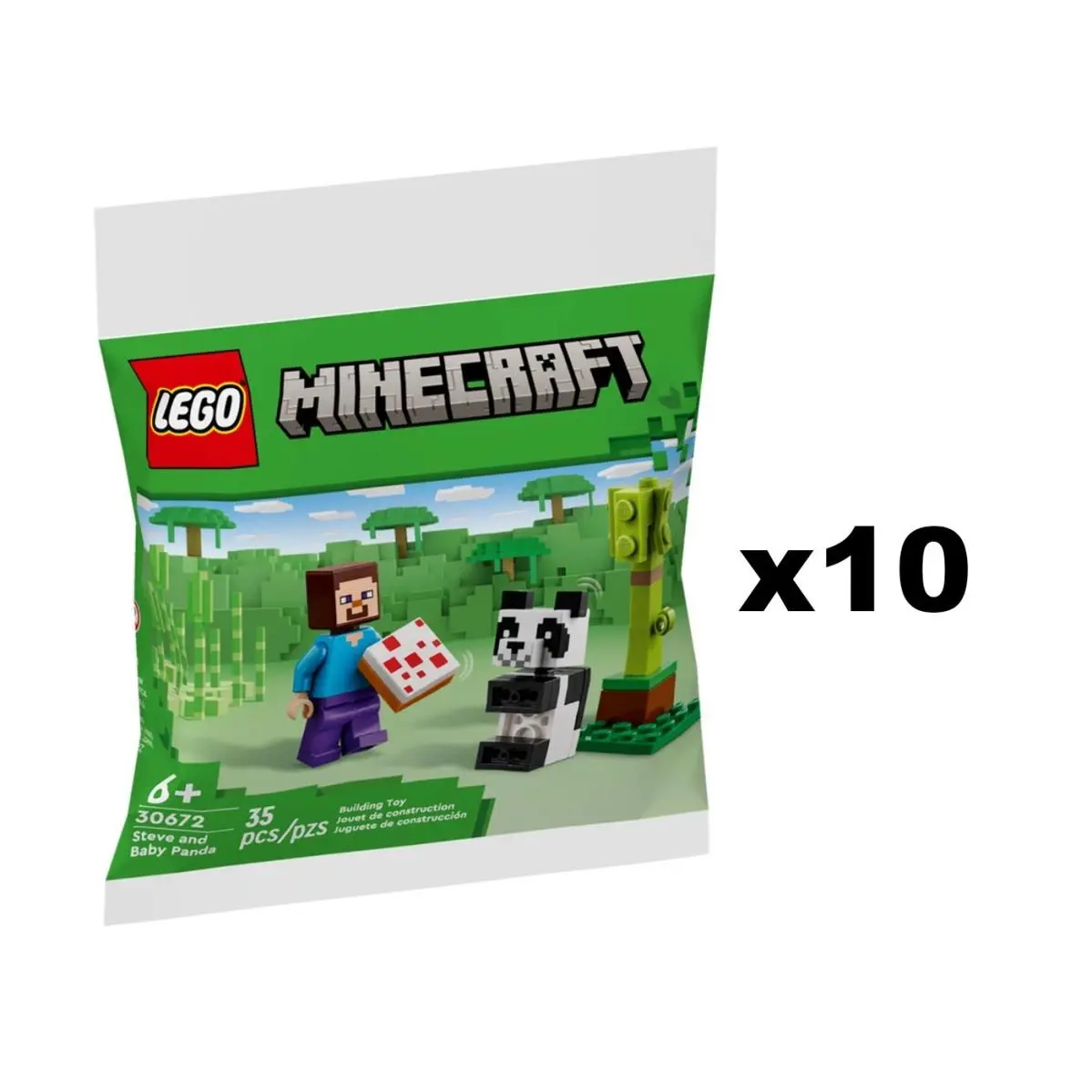 Lego Minecraft Steve Baby Panda 30672 x10 Set 350 Total Pieces