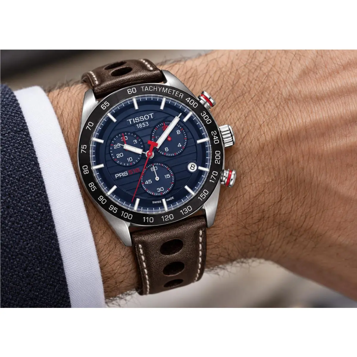 Tissot Prs 516 T100.417.16.041.00 Chronograph Blue Dial 42mm Men`s Watch