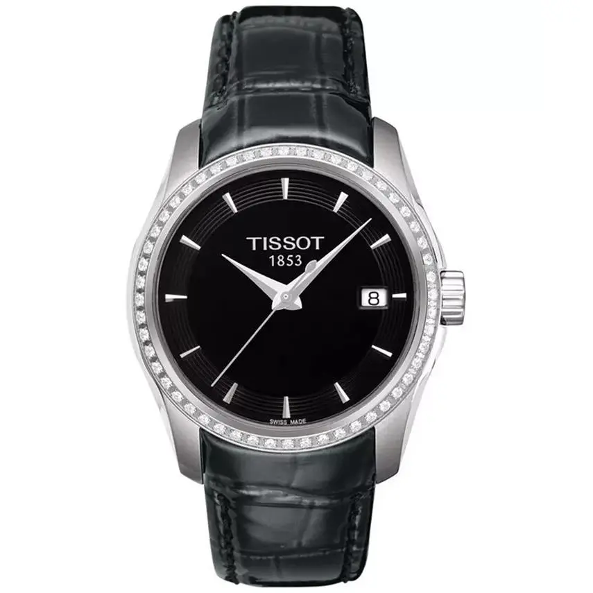 Tissot Women`s Swiss Couturier Diamond 1/3 Ct. T.w Black Leather Strap Watch 32mm