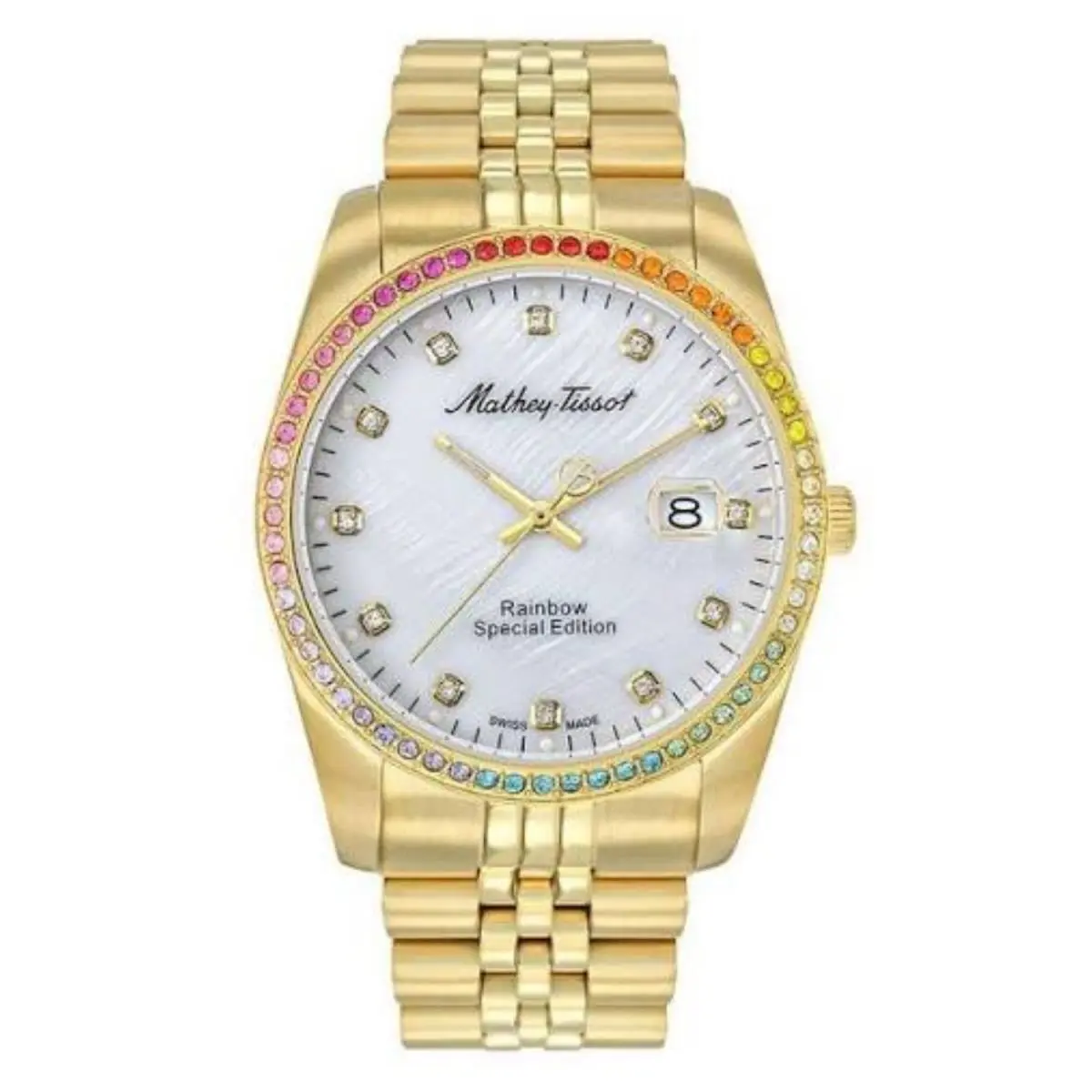 Mathey Tissot Women`s Rainbow White Dial Watch - H809PQYI - Dial: White, Band: Gold