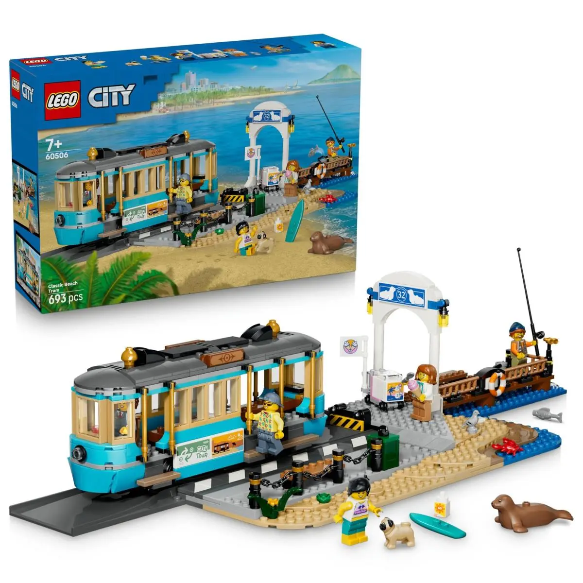 Lego City Classic Beach Tram Toy - Model Kit W/train Track Street Scene 5 Mini