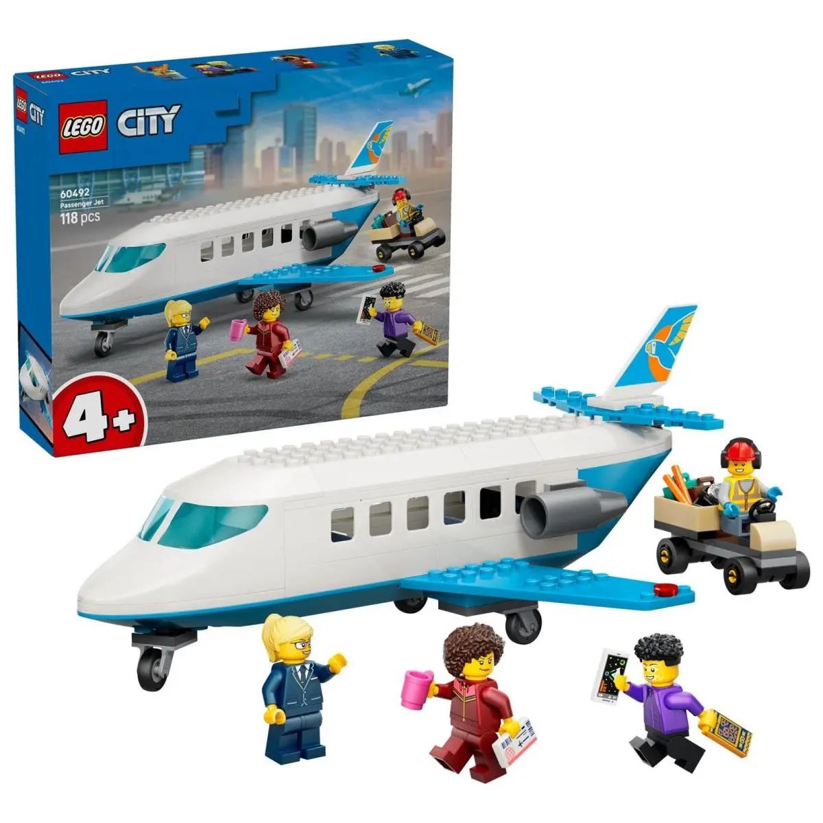 Lego City Passenger Jet Toy - Plane Model Kit w/ 4 Minifigures Travel Accessor