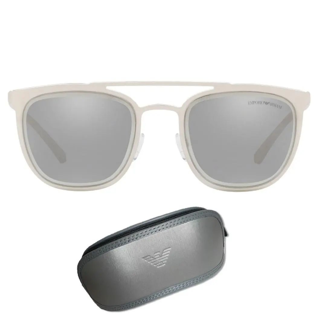 Emporio Armani Sunglasses Aviator Square Frame Gray Mirror Lens Silver Frame