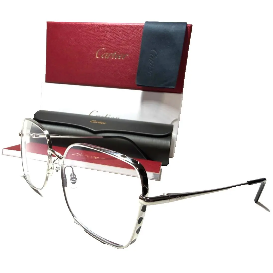 Panther CT0310O 002 Shiny Silver Eyeglasses Frame 56-17 by Cartier