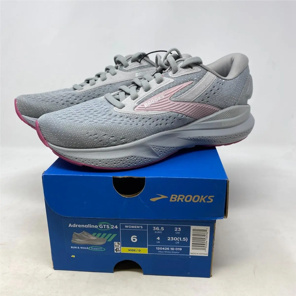 Womens Brooks Adrenaline Gts 24 Run/walk Alloy/white Shoes Size 6 120426 019
