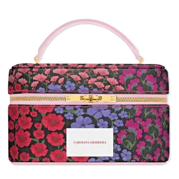 Carolina Herrera Makeup Vanity Case Floral Toiletry Pouch Cosmetic Bag w/ Handle