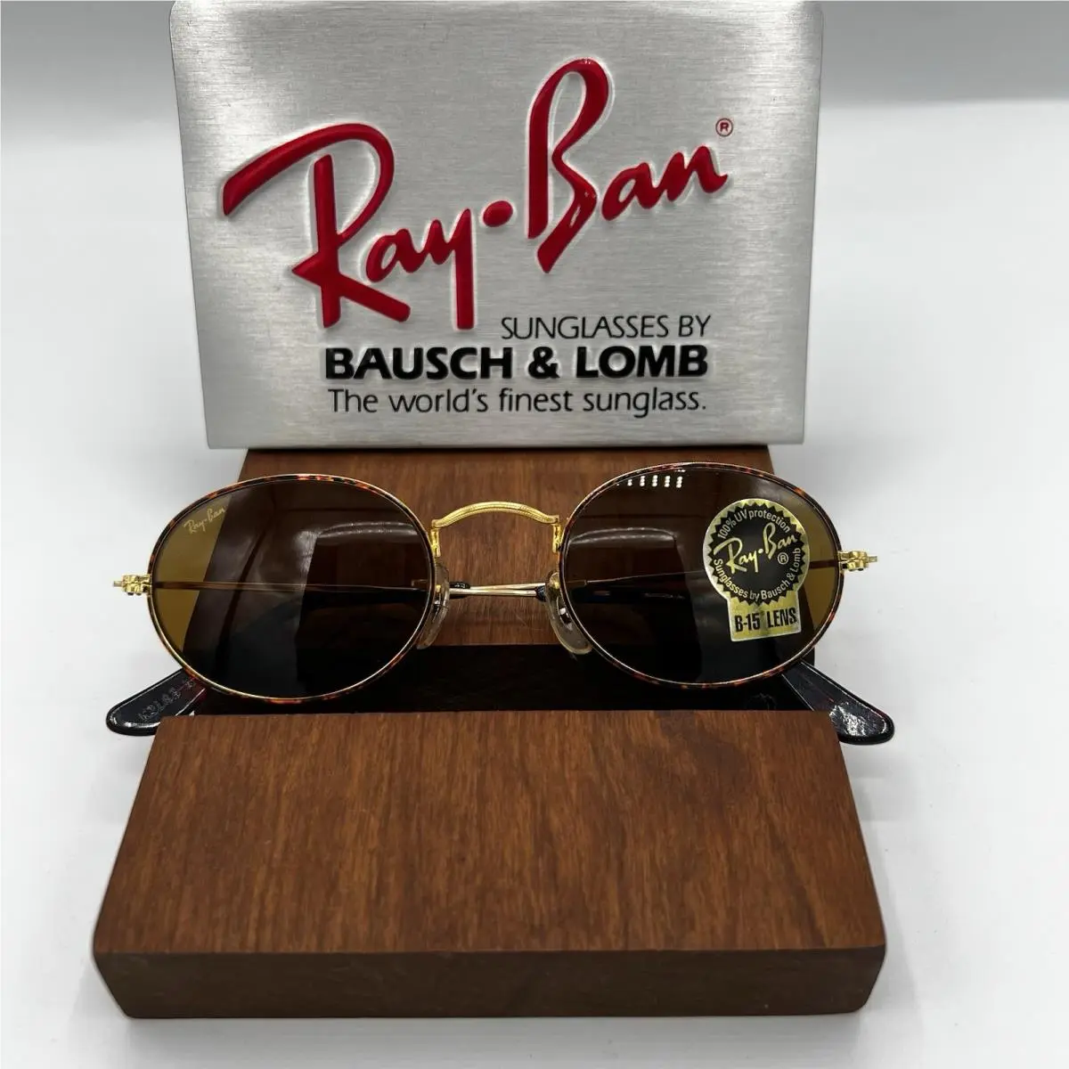 Old Stock Ray Ban W2183 Sunglasses Gold Tort Oval Aviators B-15 Brown Lens