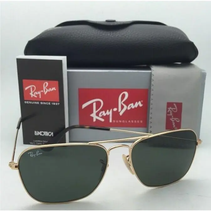 Ray-ban Sunglasses Caravan RB 3136 181 58-15 Gold Havana Aviator w/ Green