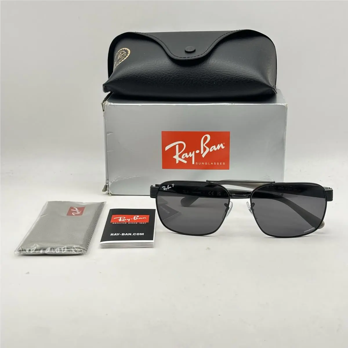 Ray Ban Square Double Bridge Polarized Chromance Sunglasses RB3751CH Gray Horn