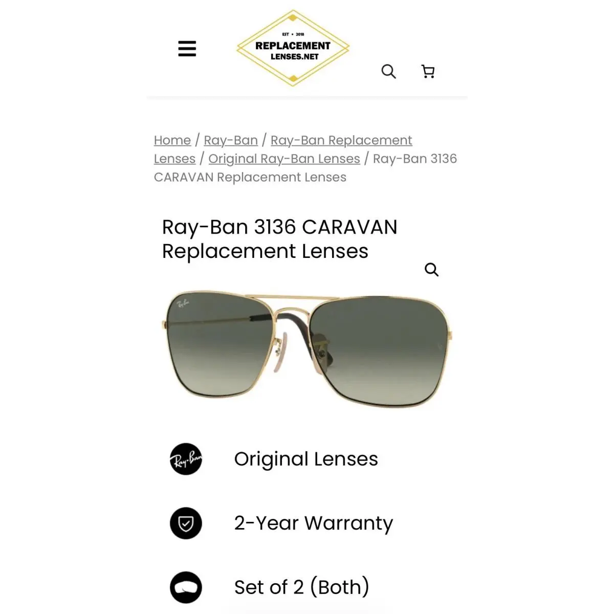 Ray Ban RB 3136 Caravan 55mm Gradient Replacement Lenses
