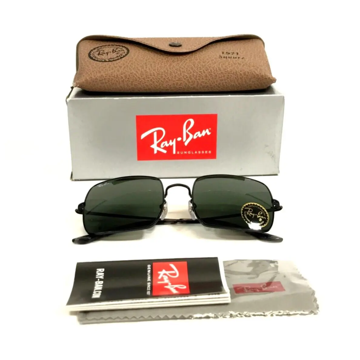 Ray-ban Sunglasses RB1971 Square 9148/31 Shiny Black Frames w/ Dark Green Lenses