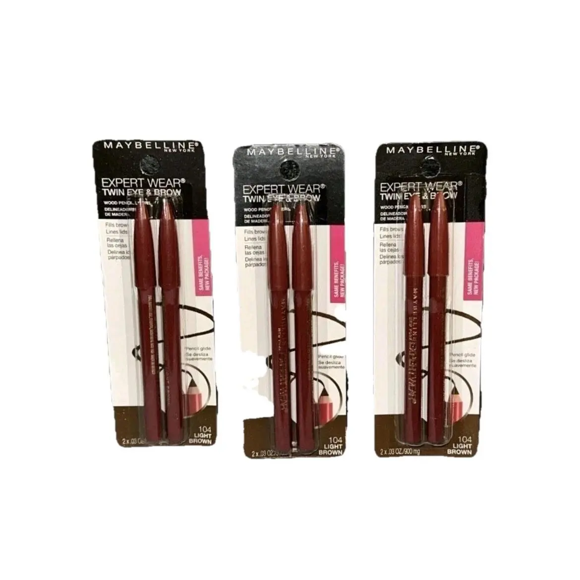 3 Lot Maybelline Expert Wear Twin Eye Brow Pencils 104 Light Brown