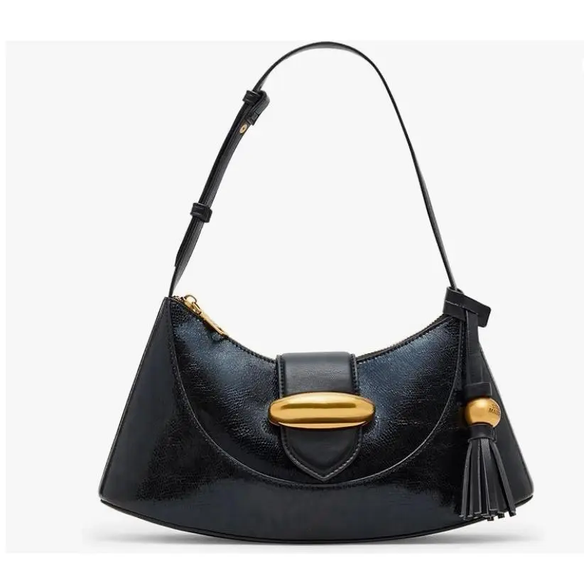 Steve Madden Bdarcyy Patent Faux-leather Flap Tassel Shoulder Crossbody -black