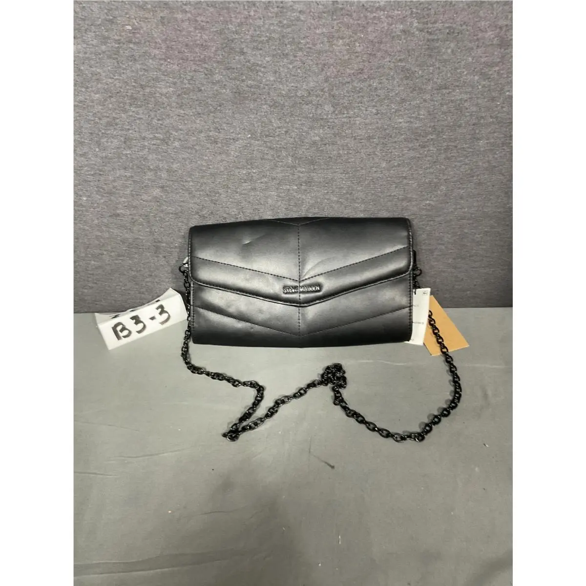 Steve Madden Bryen Black Quilted Crossbody Bag Flap Purse Gunmetal Cha