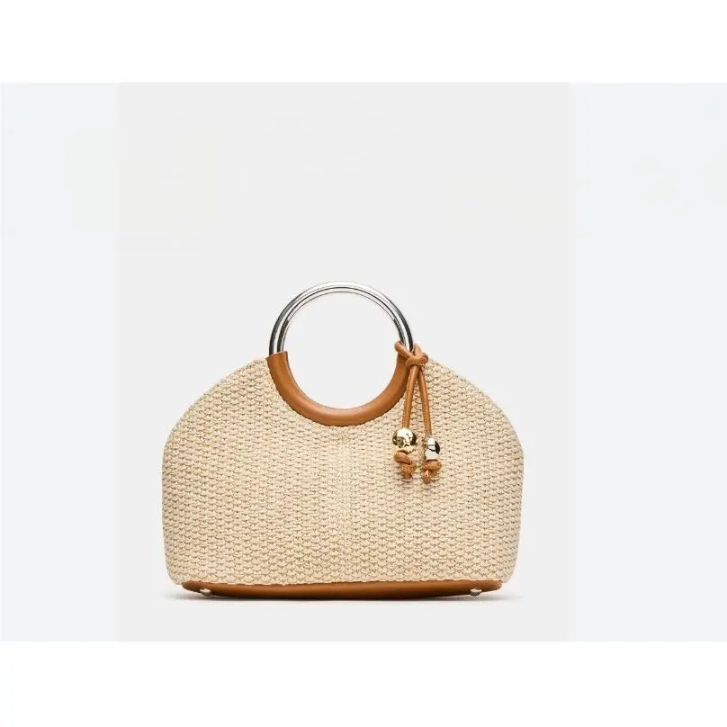 Steve Madden Geena Round Handles Woven Straw Small Bag Crossbody -natural Tan