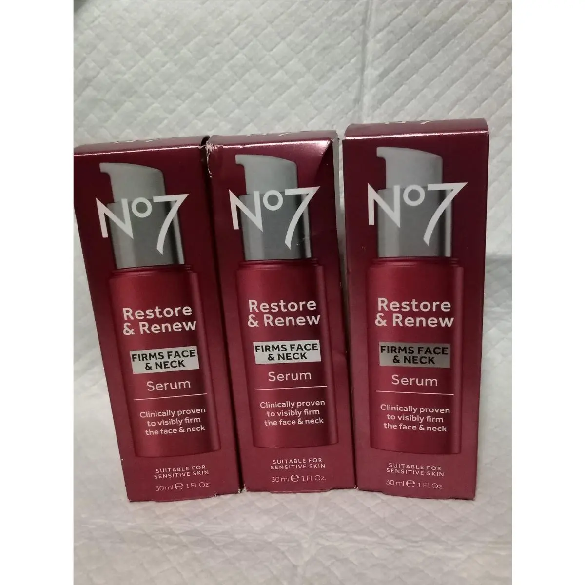 Restore Renew Firms Face Neck Serum 1 fl oz X 3 Pack Sensitive Sk by No7