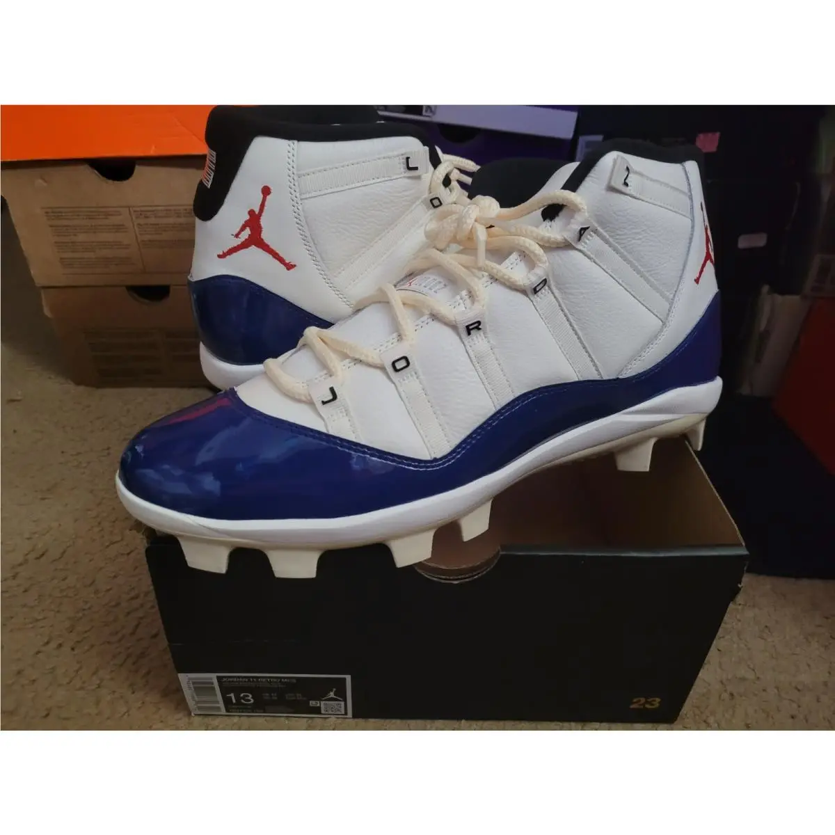 Nike Rare Air Jordan XI 11 Retro Mcs Sail Fire Red Royal Blue Cleats HM7326 100