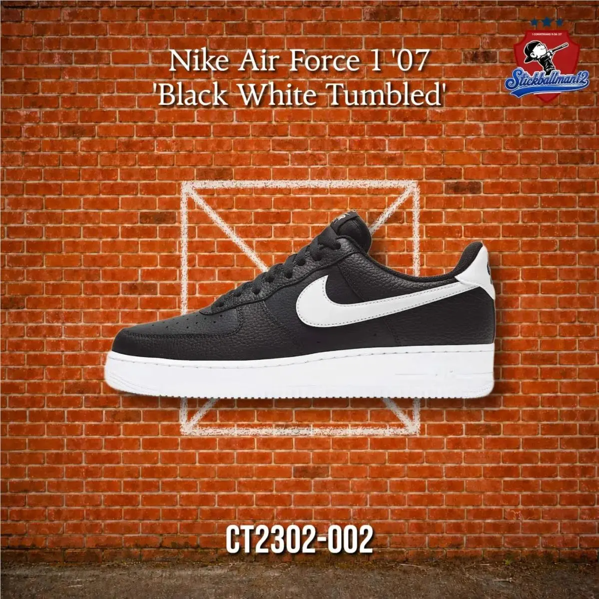 Nike Air Force 1 Low `07 Black White Pebbled Leather CT2302-002