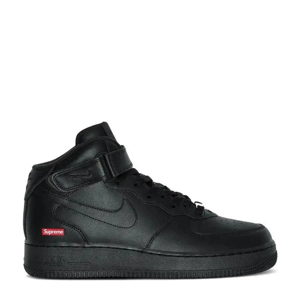 Nike x Supreme Air Force 1 Mid Box Logo Triple Black Mens Shoes FZ8784-001