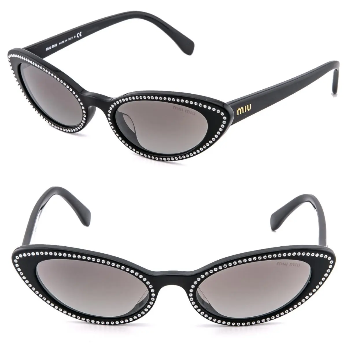 MU09USA Crystal Jewel 09U Black Logo Cat Luxury Fashion Viral Sunglasses by Miu Miu