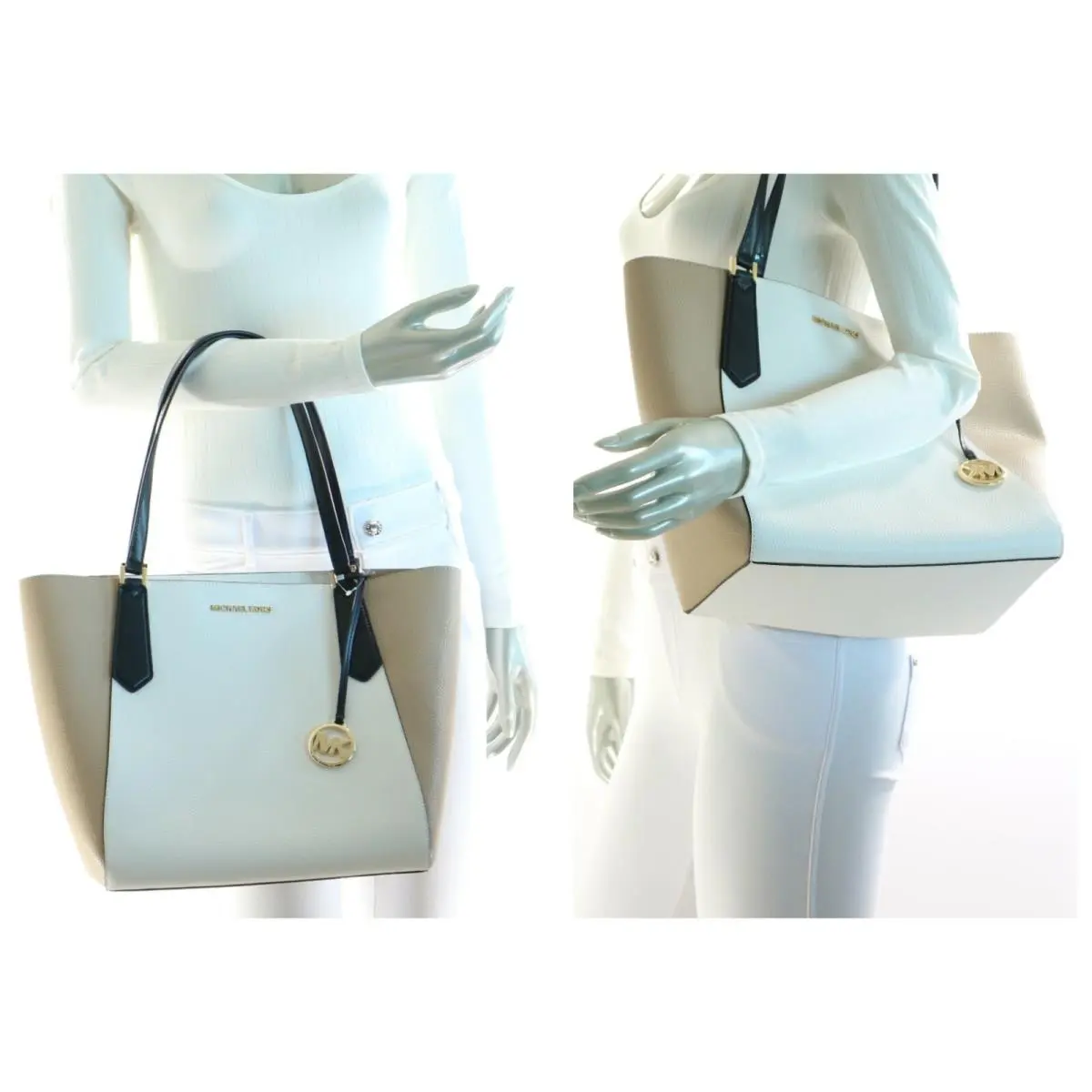 NWT$348.00 -  Kimberly Large Bonded Tote Bisque/black Bisque/Black by Michael Kors