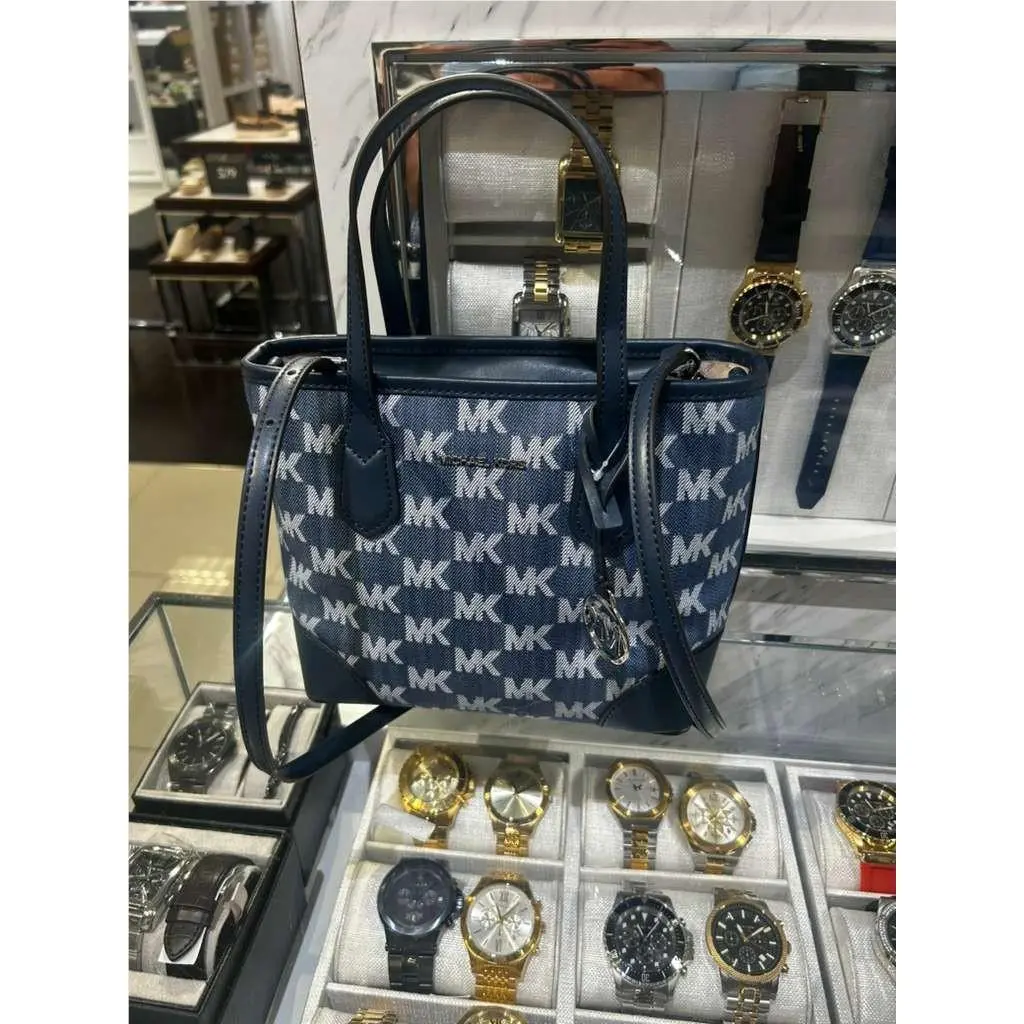Eva Women X-small Logo Jacquard Denim Convertible Tote Bag Purse MK DENIM by Michael Kors