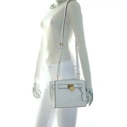 Michael Kors Hamilton Traveler Messenger Crossbody Leather Bag Optic White