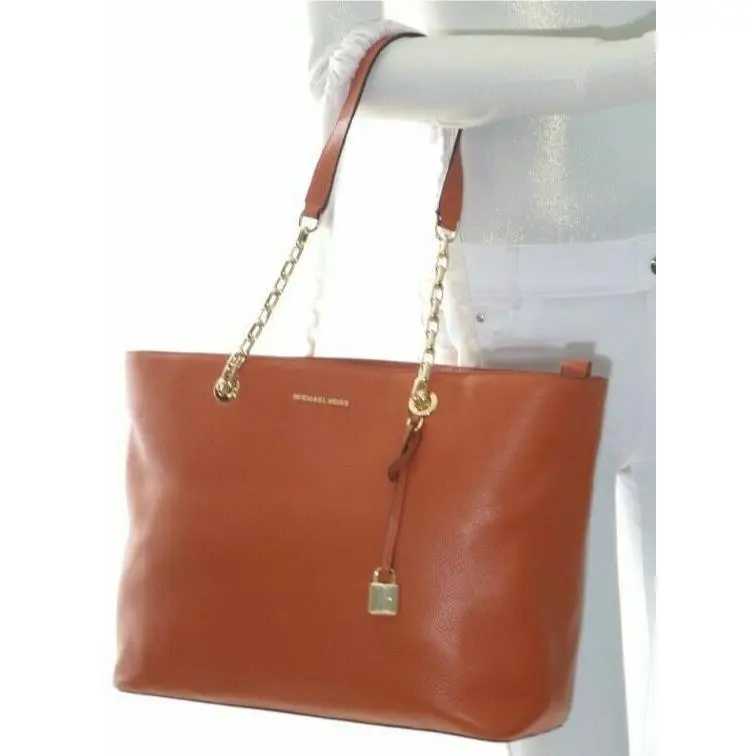 Michael Kors Mercer Leather Chain Medium Top Zip Multi Function Tote Bag Orange