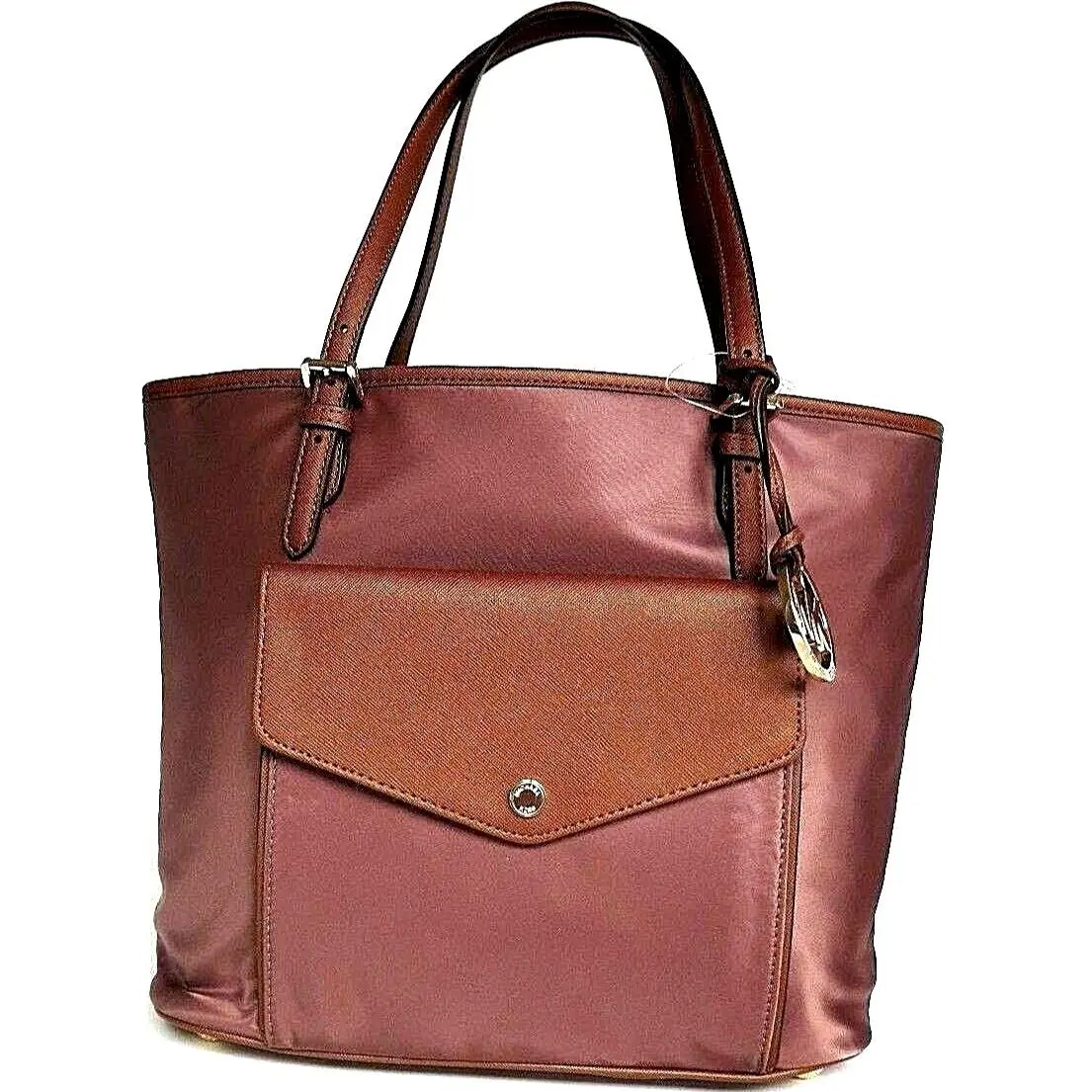 Michael Kors Jet Set Large Nylon Leather Multifunction Pocket Tote Dusty Rose
