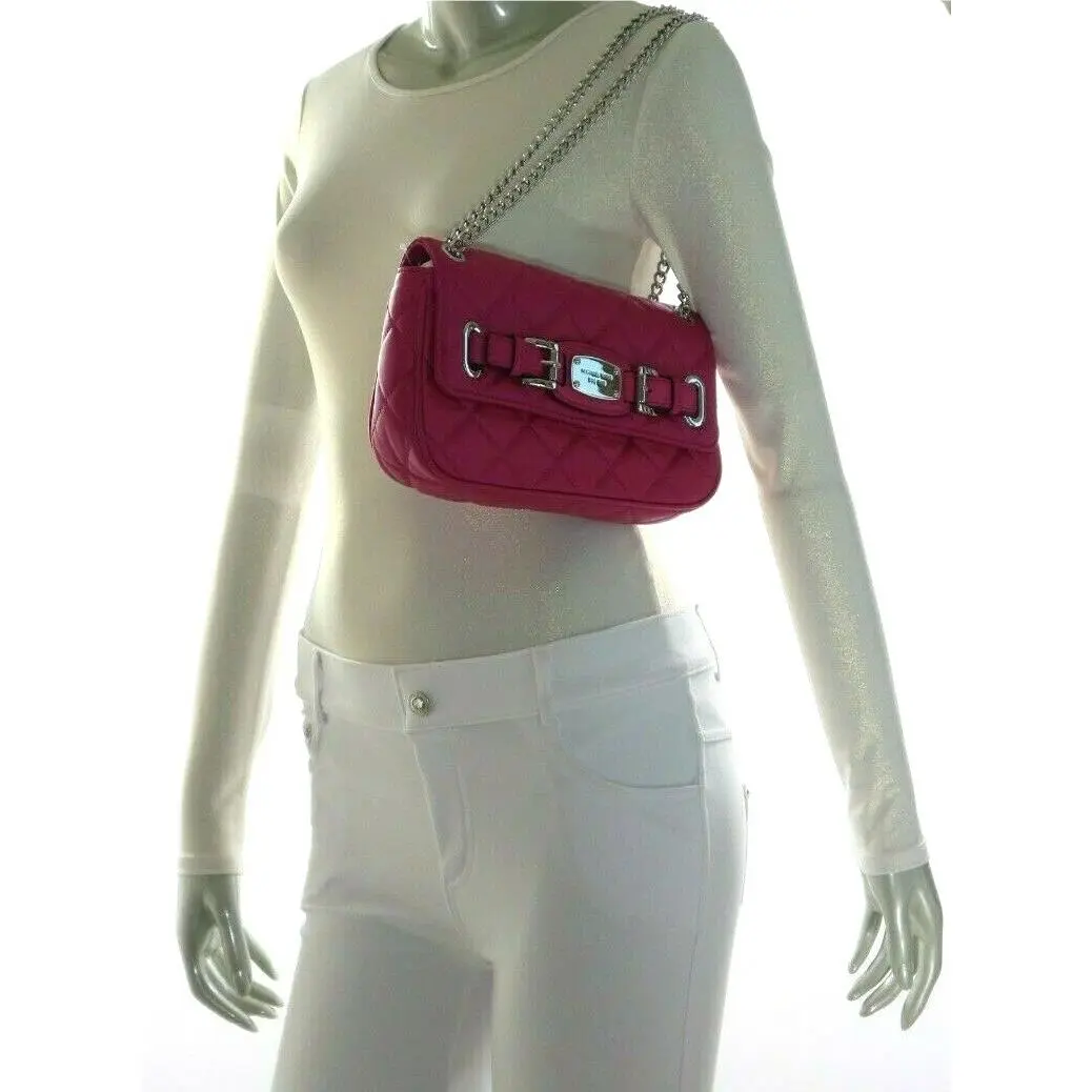 Michael Kors Hamilton Quilt Small Leather Shoulder Flap Bag Fuchsia