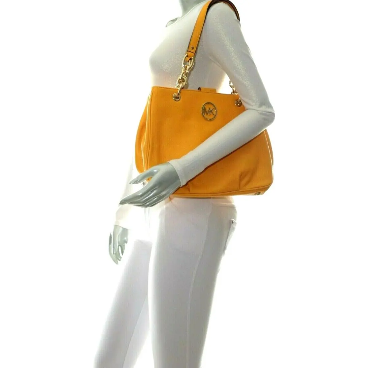 Michael Kors Fulton Chain Medium Leather Tote Handbag Vintage Yellow 35F5GFHM2L