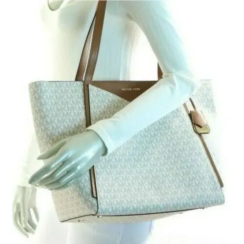 Whitney Large Leather Tote Bag Acorn Vanilla Brown Signature Vanilla by Michael Kors