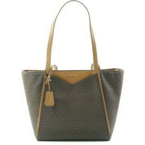 Whitney Large Leather Tote Bag Acorn Vanilla Brown Signature Brown/Acorn by Michael Kors
