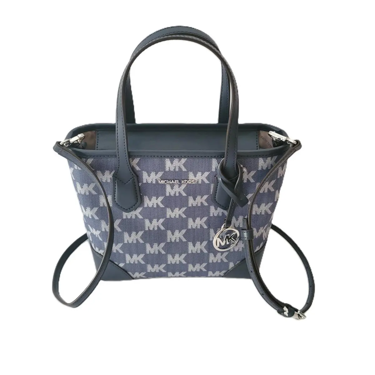 Eva XS Convertible Top Zip Tote Crossbody Handbag MK Jacquard Denim by Michael Kors