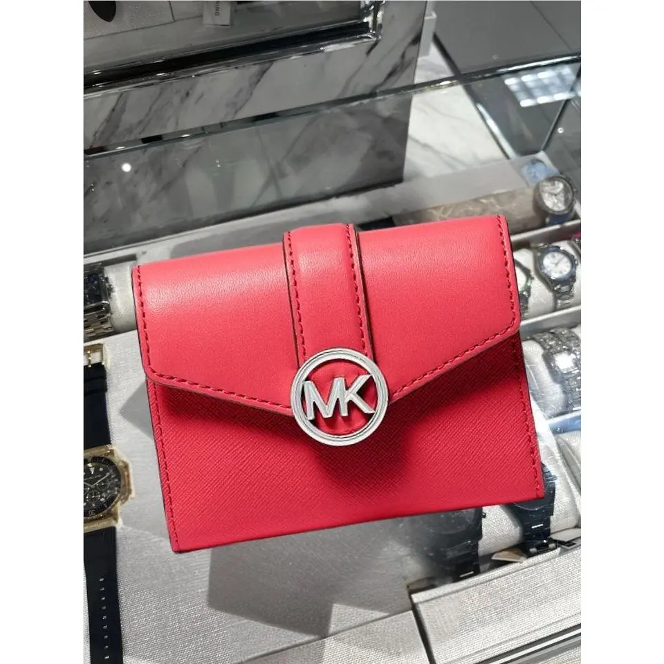 Michael Kors Carmen Women Medium Flap Tri-fold Envelope Wallet Bright Red