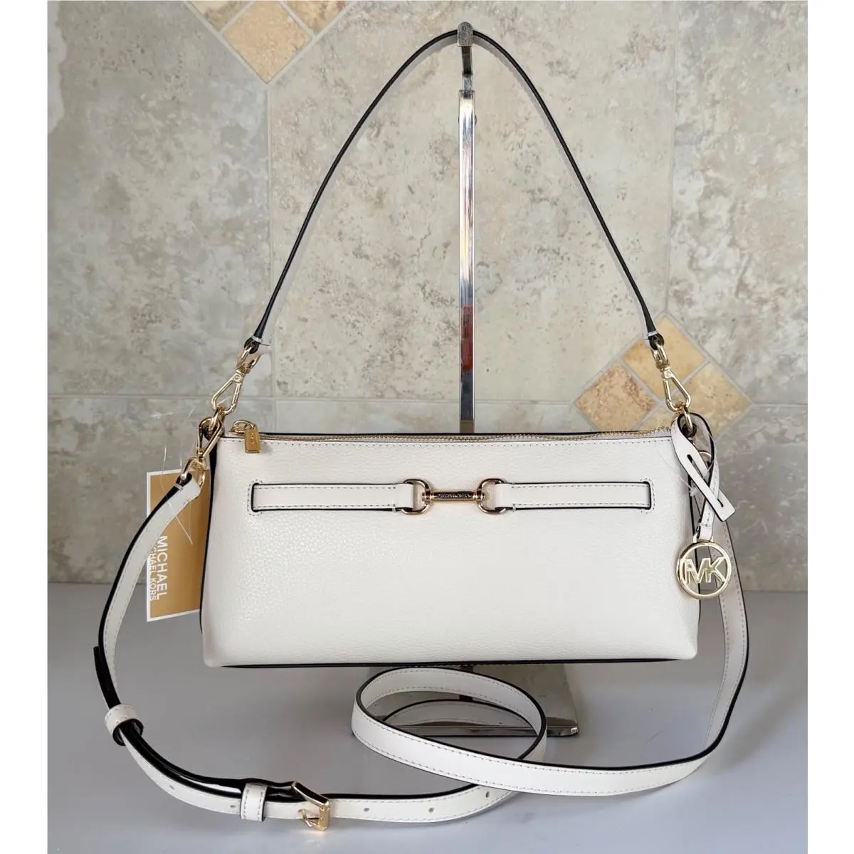 Carson SM Convertible Pouchette Shoulder Crossbody Bag Light Cream by Michael Kors