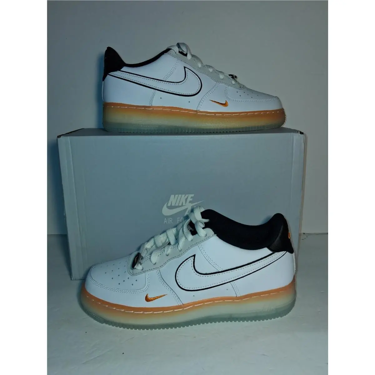 Nike Air Force 1 BG GS Sneakers White Orange Kids Size 5
