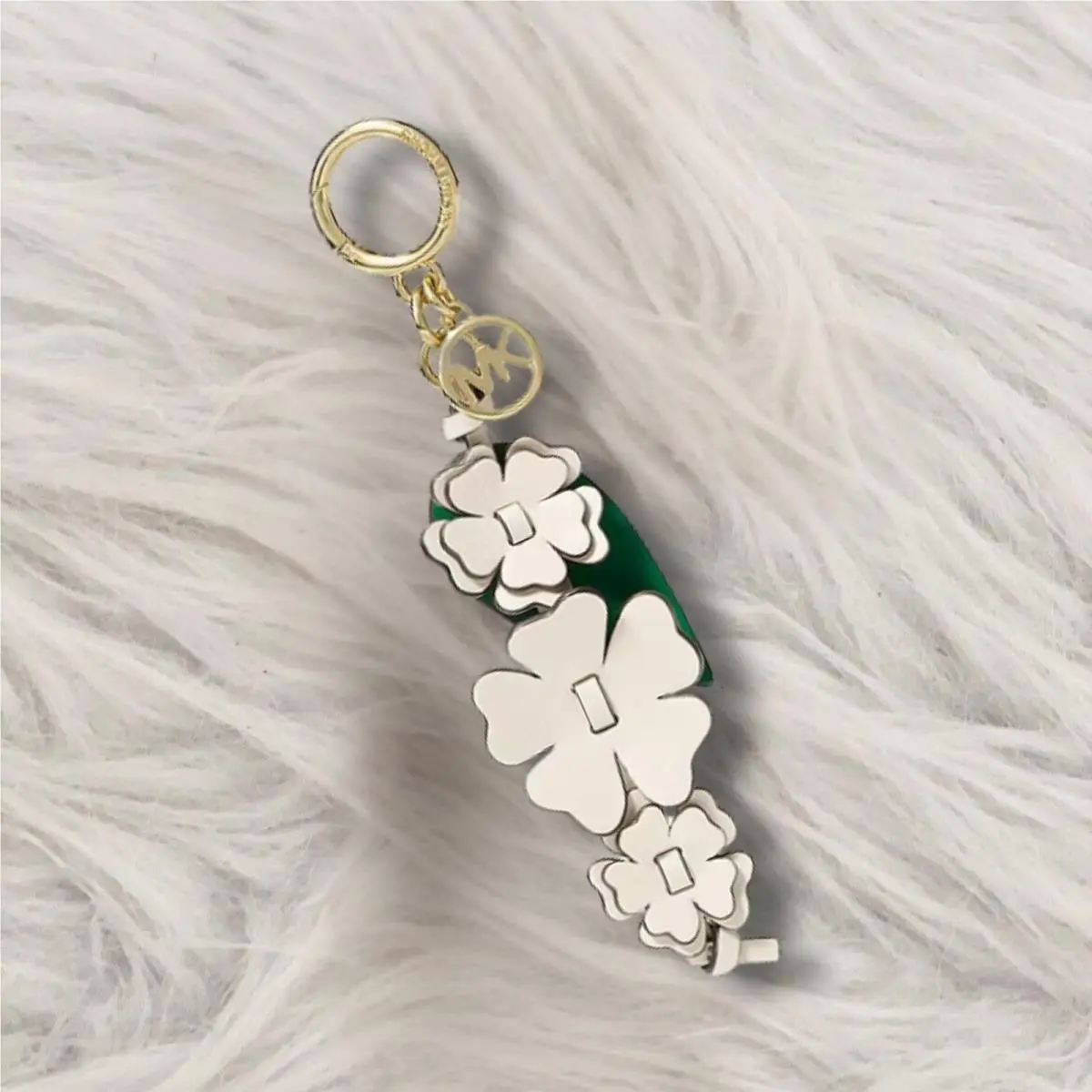 Michael Kors Stacked Flower Lady Bag Charm Key Fob Light Cream Keychain Ring MK
