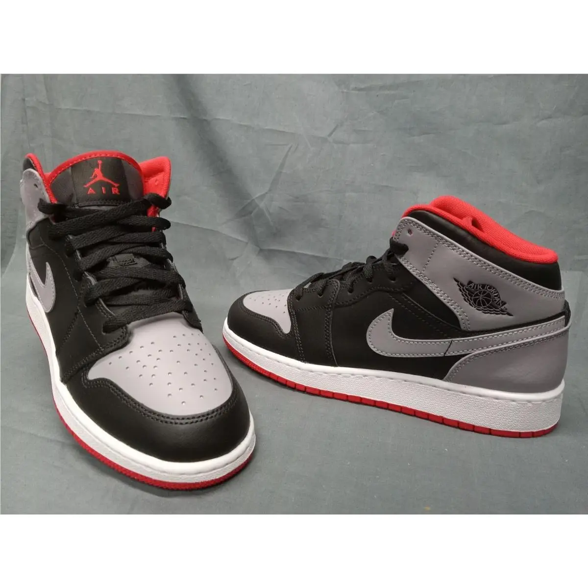 Nike Air Jordan 1 Mid GS Black Cement Grey Fire Red Boys Size 7