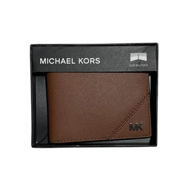 Men`s Jet Set Luggage Brown Leather Bi-fold Wallet by Michael Kors