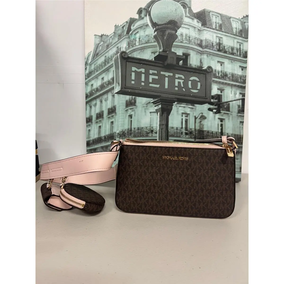 Michael Kors 35S1GTVC3B Jet Set Travel Small Logo Shoulder Bag with Pouches