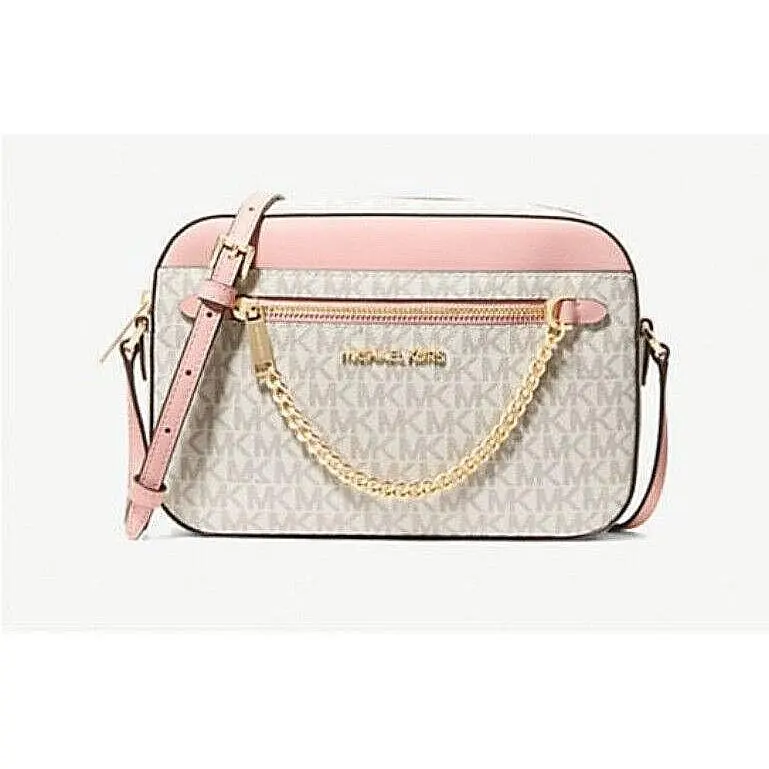 Michael Kors Womens Blush Pink Cream Crossbody Logo Large Jet Set Handbags