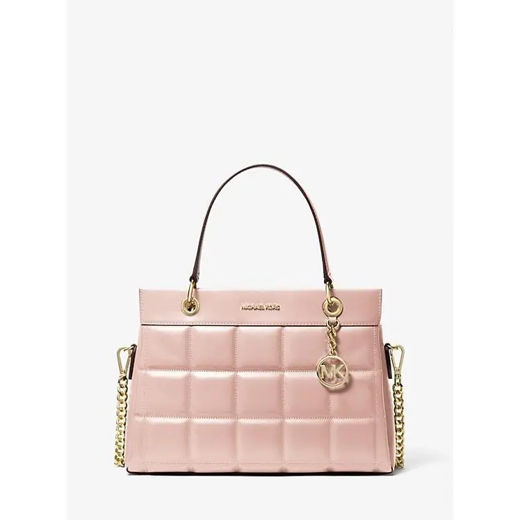 Michael Kors Susan Medium Quilted Leather Satchel Handbag Pink Women`s