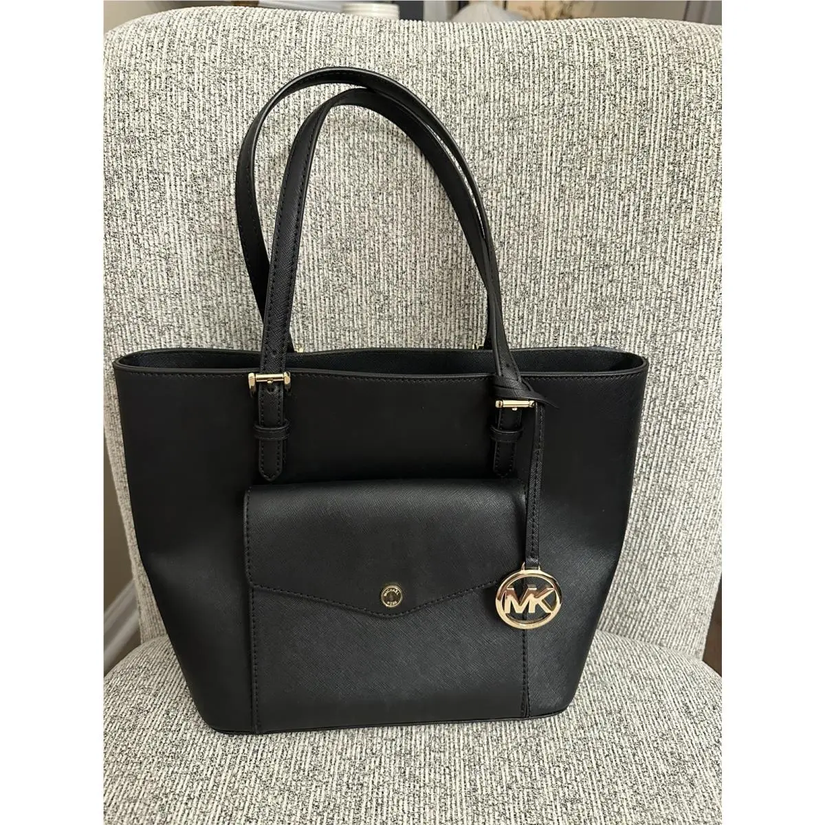 Michael Kors Jet Set Front Pocket Saffiano Leather Tote Bag Purse
