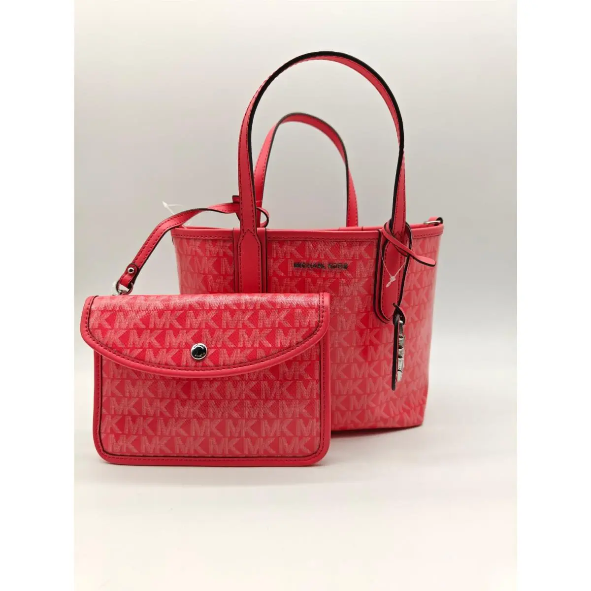 Logo Eliza Pvc XS Small Tote Crossbody + Pouch 2 PC Set in Pink by Michael Kors