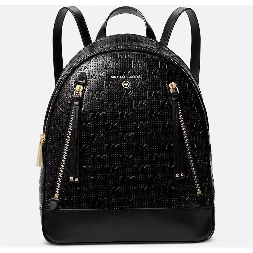 Michael Kors Brooklyn Logo Monogram Front Zips Women`s Small Backpack in Black
