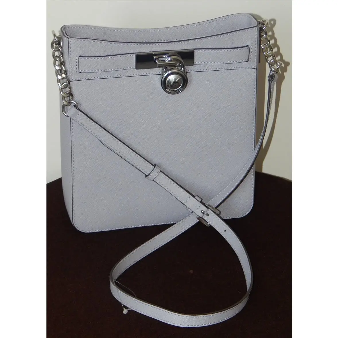 Michael Kors Hamilton Leather Medium Top Zip Chain Link Messenger in Lilac