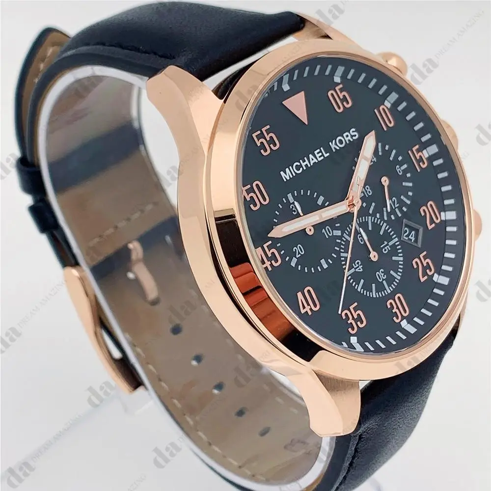 Michael Kors MK8535 Gage Quartz Black Leather Band Analog Casual Men`s Watch
