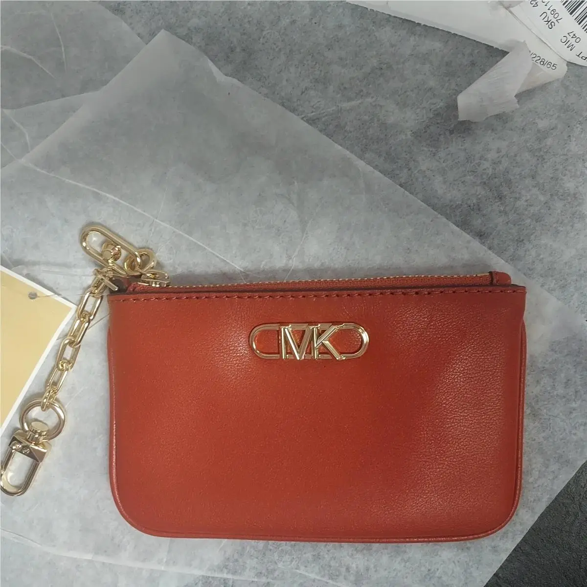 Leather Parker Deep Orange Small Key Card Holder by Michael Kors