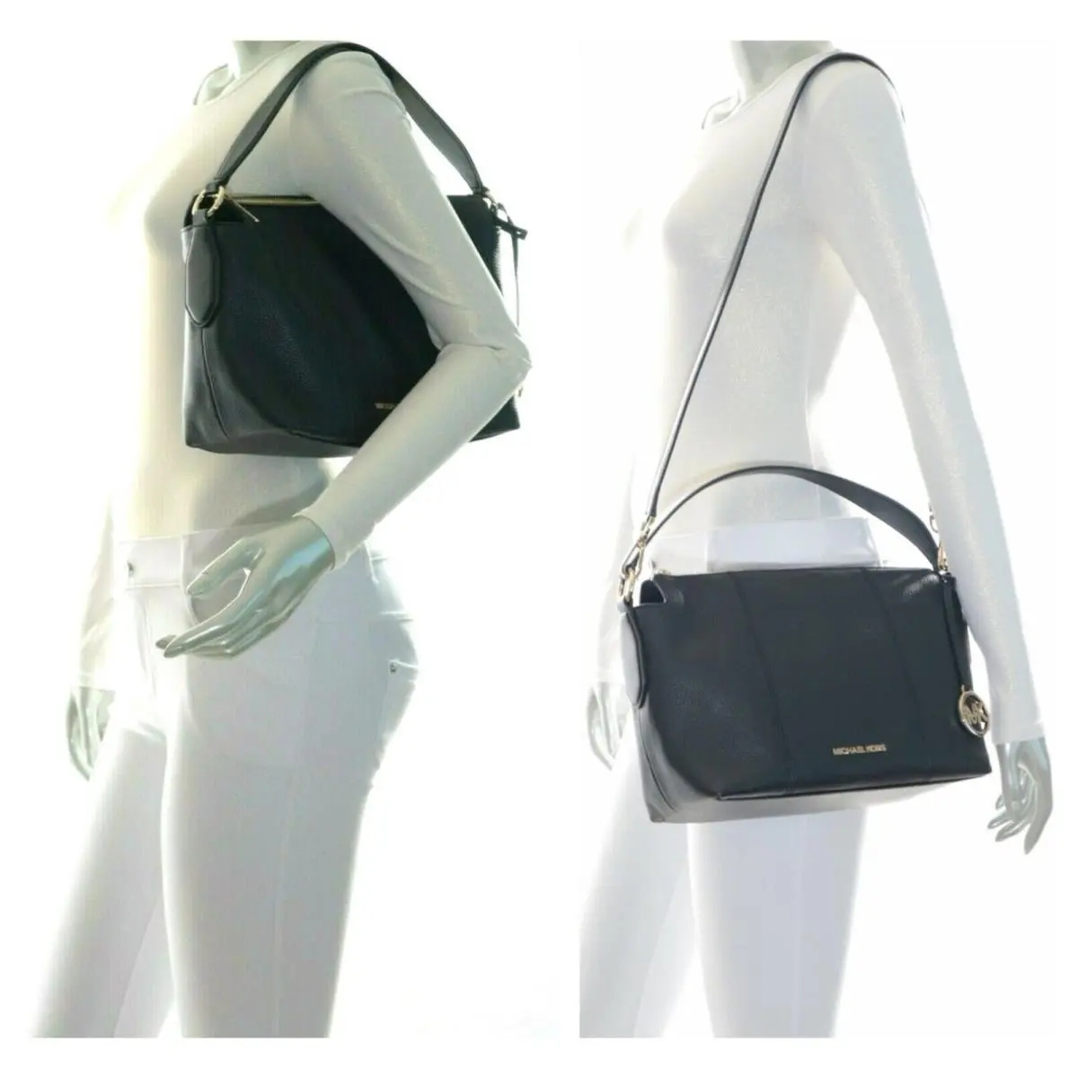 Michael Kors Brooke Medium Top Zip Leather Shoulder Bag Black NWT$378.00